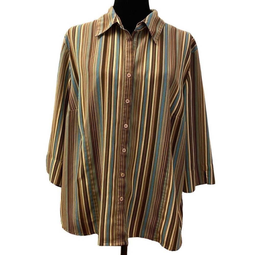 Covington Striped Button-Down Blouse Size 1x - image 1